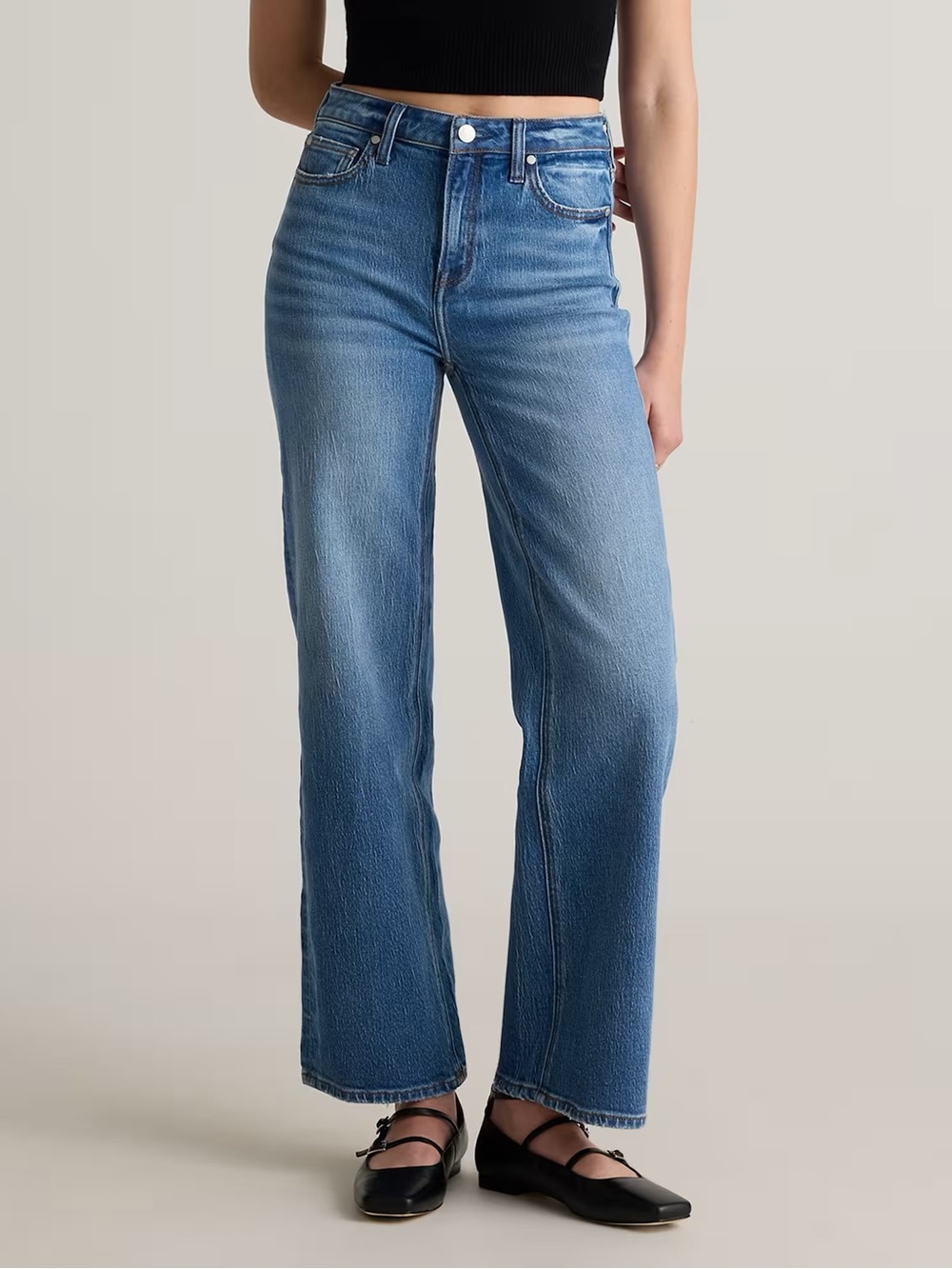 NWT Quince Bella Stretch Relaxed Straight Jeans Size 27 Atlantic Blue Preppy